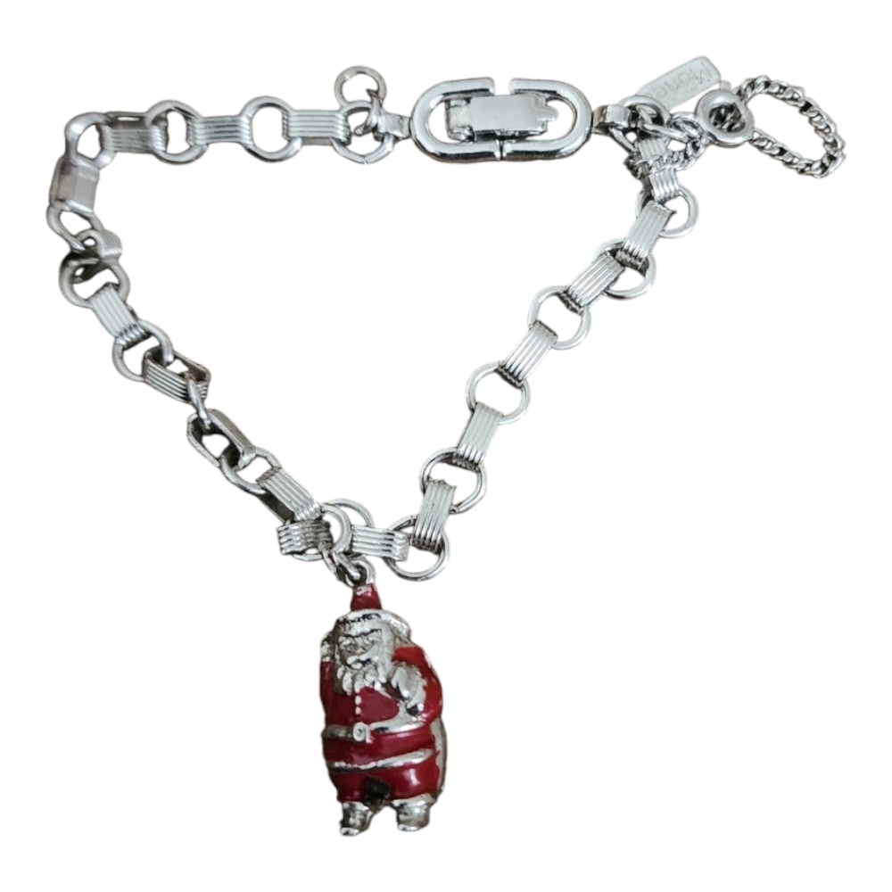 Monet Vintage Charm Bracelet With Santa Charm